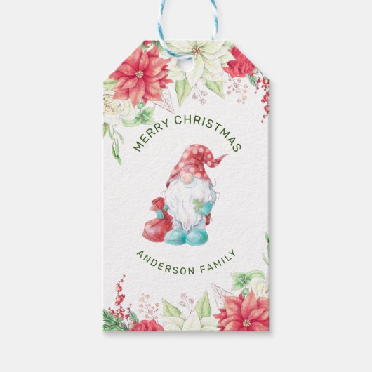 Fröhliche Weihnachten Gnome Elegant Urlaub Flora Geschenkanhänger (Vorderseite)