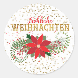 Frohliche Weihnachten Gold Glitzer Poinsettia Xmas Runder Aufkleber