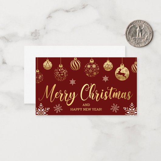 fröhliche Weihnachten goldene Ornamente Schneefloc Mitteilungskarte (Vorderseite/Rückseite Beispiel)