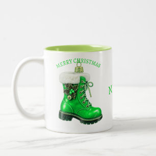 Fröhliche Weihnachten Grüner Festlicher Stiefel Zweifarbige Tasse