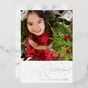 Fröhliche Weihnachten Handgezeichnet Foto geprägt Folien Feiertagskarte