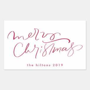 Fröhliche Weihnachten Handlettering in Rot Rechteckiger Aufkleber