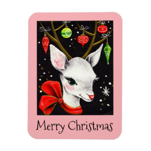 Fröhliche Weihnachten Hirsch Rosa Retro-Feiertag Magnet