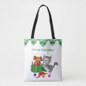 Fröhliche Weihnachten, Hund und Katze auf Deutsch Tasche (Vorderseite)
