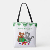 Fröhliche Weihnachten, Hund und Katze auf Deutsch Tasche (Rückseite)
