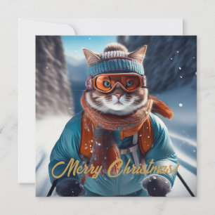 Fröhliche Weihnachten Katze Skifahren