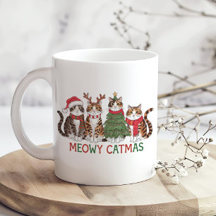 Fröhliche Weihnachten Katzen mit Lichtern Lustiger Kaffeetasse