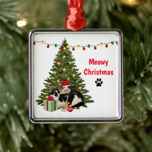 Fröhliche Weihnachten Katzen und Baum Keramik-Orna Ornament Aus Metall