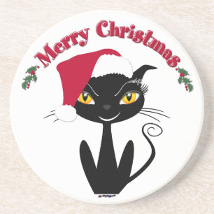 Fröhliche Weihnachten Kitty Katze Sandstein Untersetzer