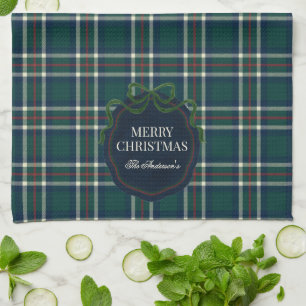 Fröhliche Weihnachten Klassisches Vornehmes Tartan Geschirrtuch