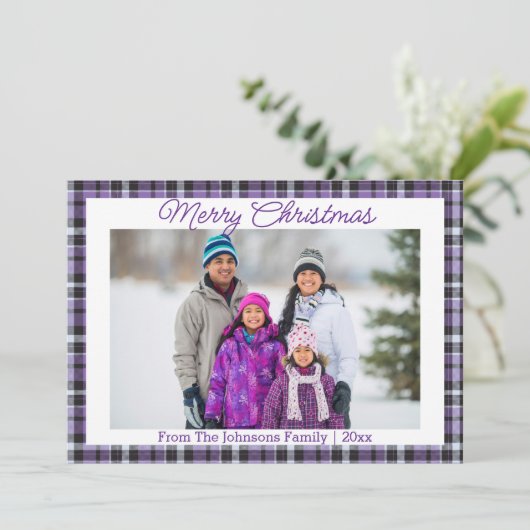 fröhliche Weihnachten lila Tartan Foto (Stehend Vorderseite)