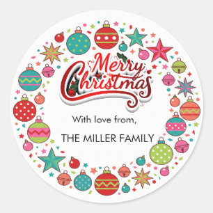 Fröhliche Weihnachten Lustige Farbige Feiertags Kl Runder Aufkleber