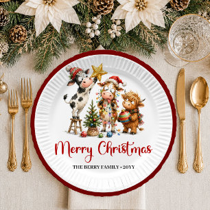 Fröhliche Weihnachten lustige Kuh rot grün Weihnac Pappteller