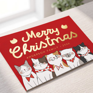 Fröhliche Weihnachten Lustige süße Katzen singen W Folien Feiertagspostkarte