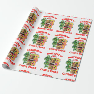 Fröhliche Weihnachten Lustiger Santa Tiki Geschenkpapier