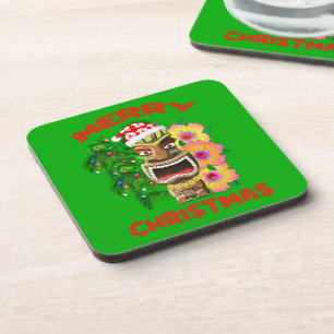 Fröhliche Weihnachten Lustiger Santa Tiki Untersetzer