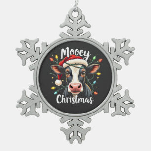 Fröhliche Weihnachten Lustiges Xmas Kuh Rinderlieb Schneeflocken Zinn-Ornament
