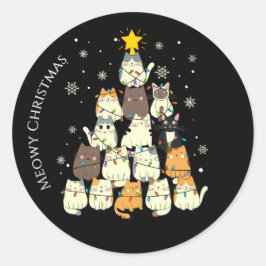 Fröhliche Weihnachten Meowy Katzenbaum Runder Aufkleber