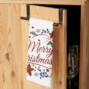 Fröhliche Weihnachten mit Blumen Geschirrtuch