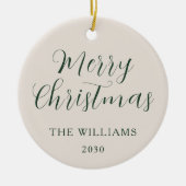 Fröhliche Weihnachten Modernes Drehbuch Beige Gree Keramik Ornament (Vorne)