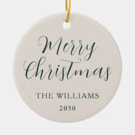 Fröhliche Weihnachten Modernes Drehbuch Beige Gree Keramik Ornament