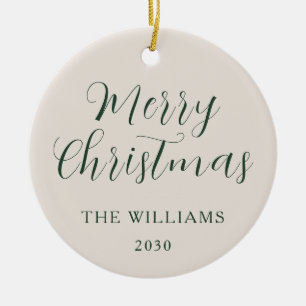 Fröhliche Weihnachten Modernes Drehbuch Beige Gree Keramik Ornament