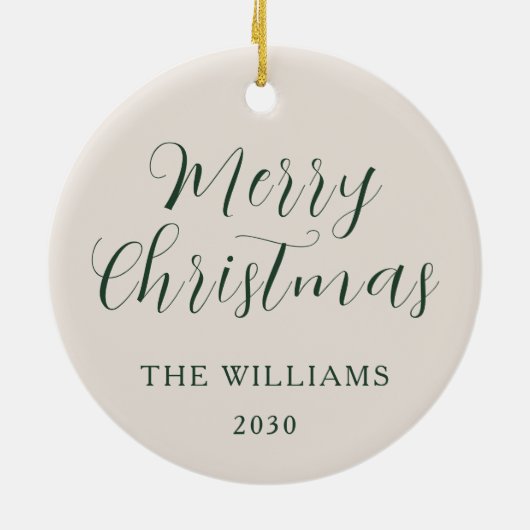 Fröhliche Weihnachten Modernes Drehbuch Beige Gree Keramik Ornament (Hinten)