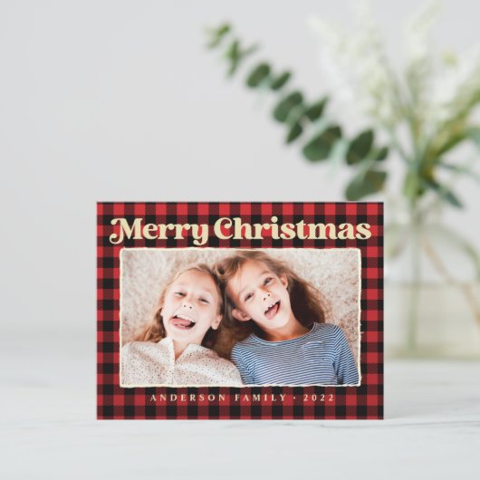 Fröhliche Weihnachten Modernes Kariertes Muster Fa (Stehend Vorderseite)