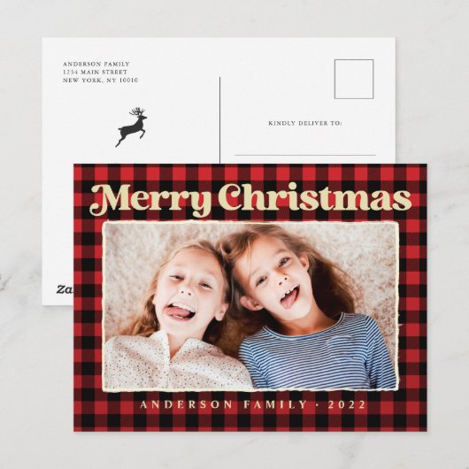 Fröhliche Weihnachten Modernes Kariertes Muster Fa (Vorne/Hinten)