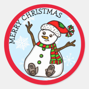 Fröhliche Weihnachten Niedlicher Schneemann   Runder Aufkleber
