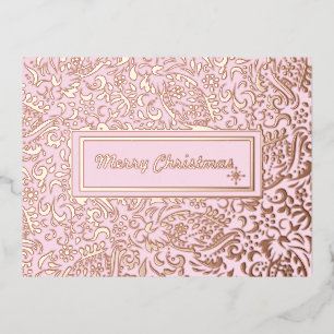 Fröhliche Weihnachten Pastel Pink. Personalisiert. Folien Feiertagspostkarte