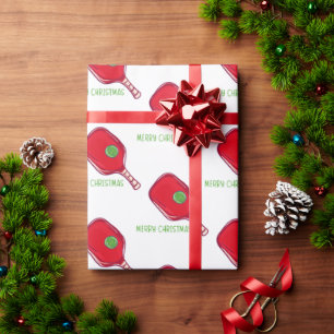 Fröhliche Weihnachten Pickleball Rotes Paddle & Gr Geschenkpapier