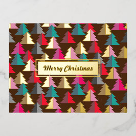 Fröhliche Weihnachten Pine Brown. Personalisiert. Folien Feiertagspostkarte