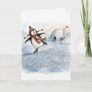 Fröhliche Weihnachten Pinguin Eislaufen Humor Karte