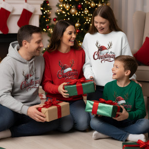 Fröhliche Weihnachten Rentiergeweih & Santa Hut T- T-Shirt