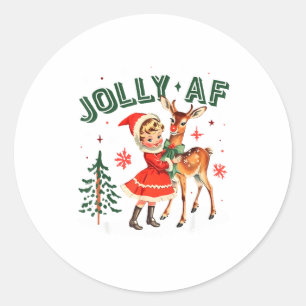 Fröhliche Weihnachten Retro 50er Jahre Süßes Mädch Runder Aufkleber