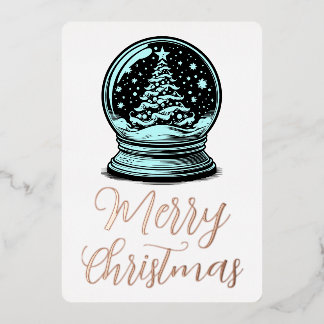 Fröhliche Weihnachten Retro Baum Schneekugel Folien Feiertagskarte