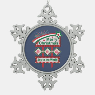 Fröhliche Weihnachten Retro-Marquee – Freude auf d Schneeflocken Zinn-Ornament