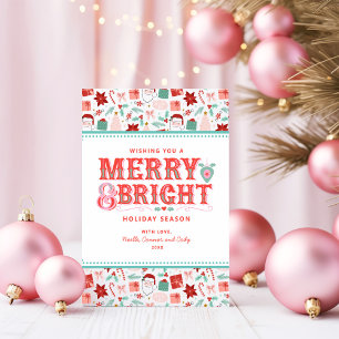 Fröhliche Weihnachten Retro Rosa und Rote Stechp