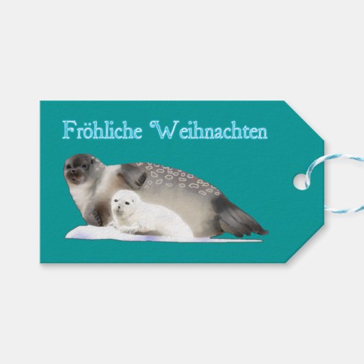 Frohliche Weihnachten - Ringed Siegel Geschenkanhänger (Vorderseite (Horizontal))