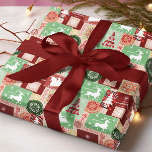 Fröhliche Weihnachten Rot Grün Tartan Patchwork Geschenkpapier