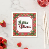 Fröhliche Weihnachten Rot kariert mit Stechpalme Serviette (Beispiel)