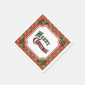 Fröhliche Weihnachten Rot kariert mit Stechpalme Serviette (Ecke)