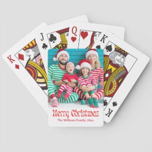 fröhliche Weihnachten Rot Retro-Drehbuch Foto Urla Spielkarten