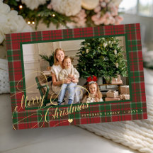 Fröhliche Weihnachten rote grüne Karo-Tartan-Foto