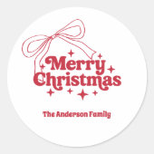 Fröhliche Weihnachten rote handgezeichnete Schleif Runder Aufkleber (Vorderseite)