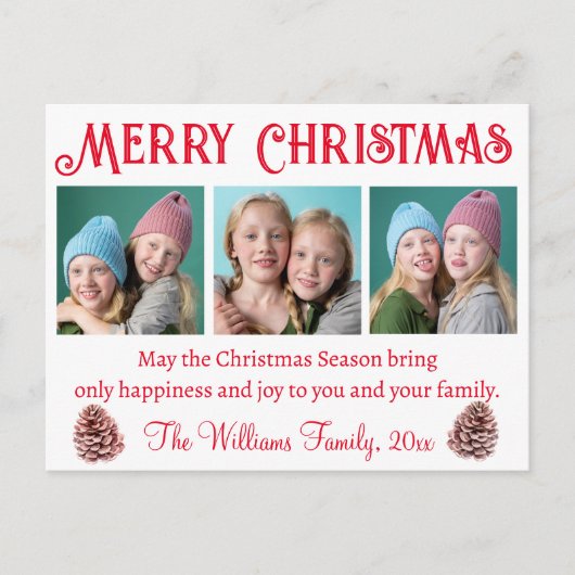 fröhliche Weihnachten, rote Typografie 3 Fotos Col Postkarte (Vorderseite)