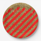 Fröhliche Weihnachten - Roter Glitzer Pappteller (Vorderseite)