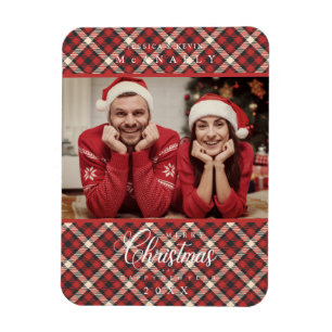 Fröhliche Weihnachten Roter Tartan Karo Foto Famil Magnet