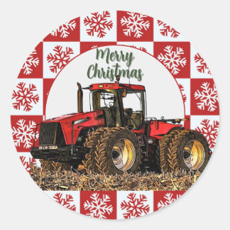 Fröhliche Weihnachten Roter Traktor Farm Feiertag Runder Aufkleber